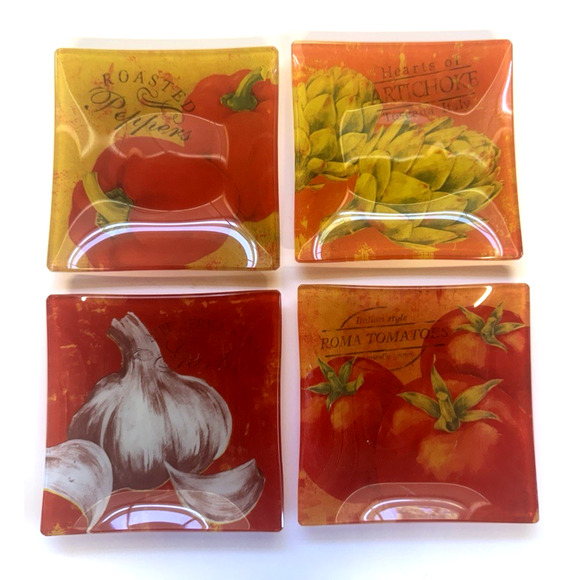 Classique Italiano Veggies 6" Square Glass Dishes Set of 4 Assorted Images - Picture 1 of 7